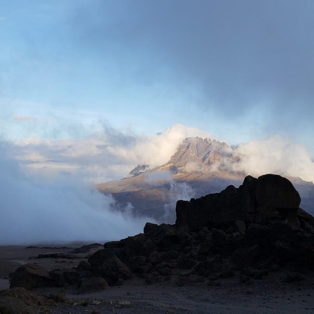 Kilimanjaro mountain rongai route clouds and fog