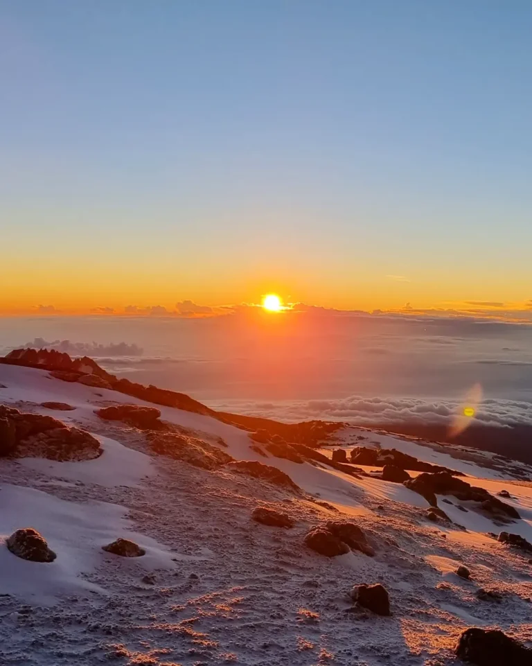 Kilimanjaro mountain rongai route snow sunset
