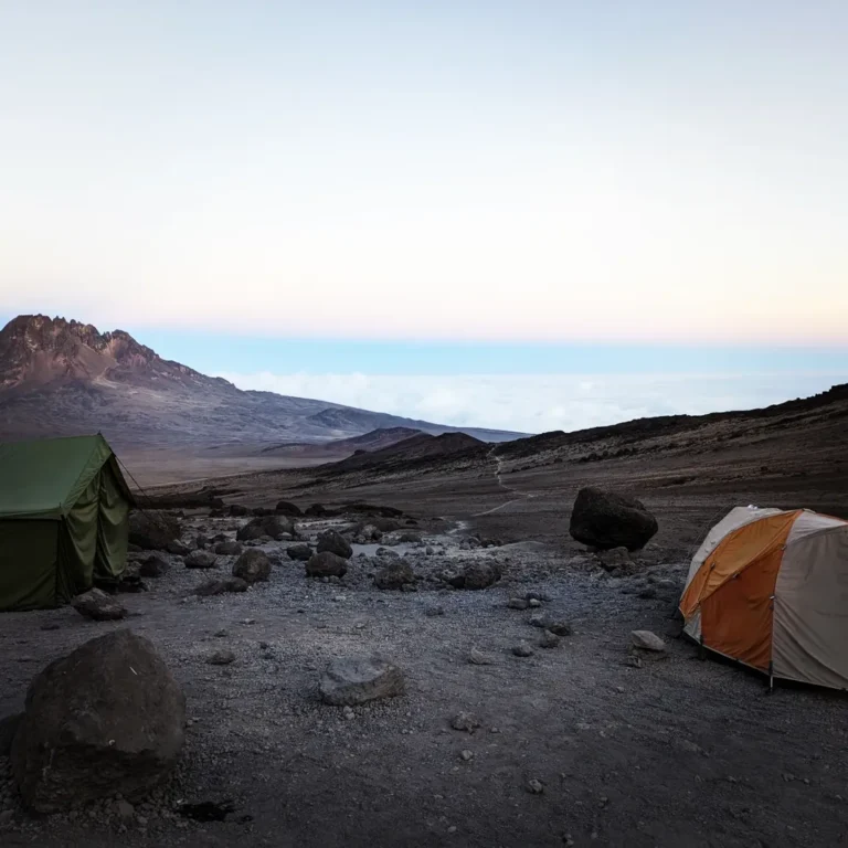 Kilimanjaro mountain rongai route tent camping base evening