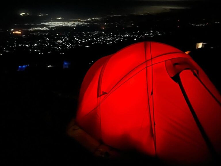 Kilimanjaro umbwe route red tent lights night