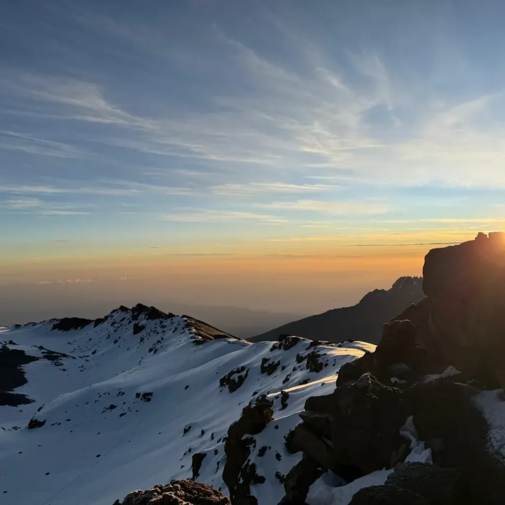 Machame route Kilimanjaro snow sun light