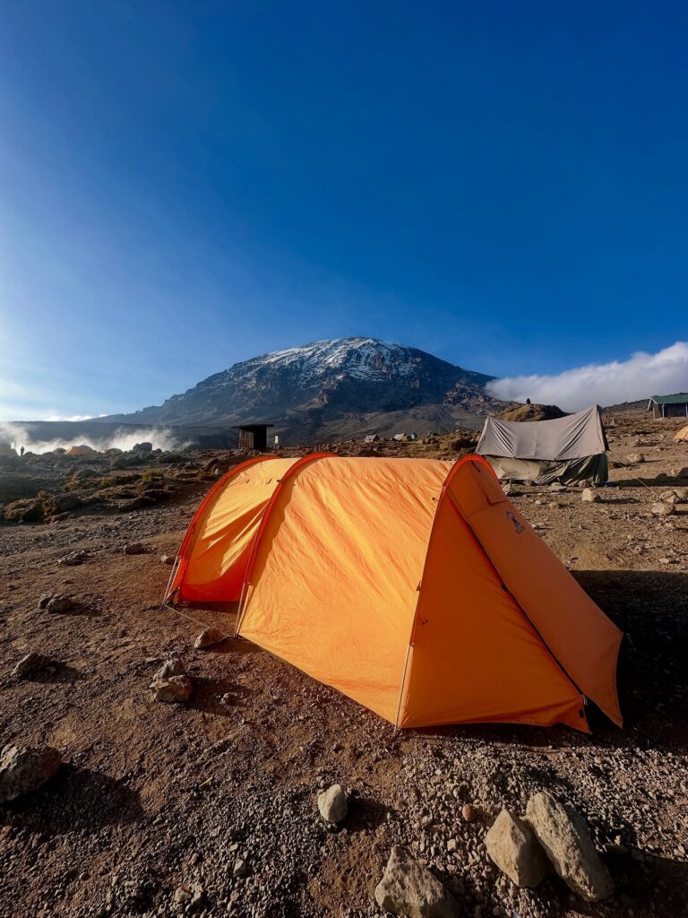 Kilimanjaro Lemosho Route base camp orange tent