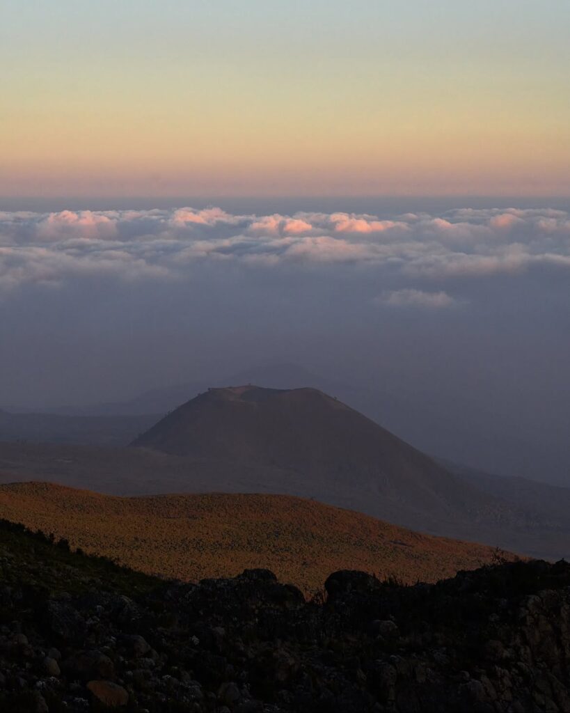 kilimanjaro mount northern curcuit route fog sunset